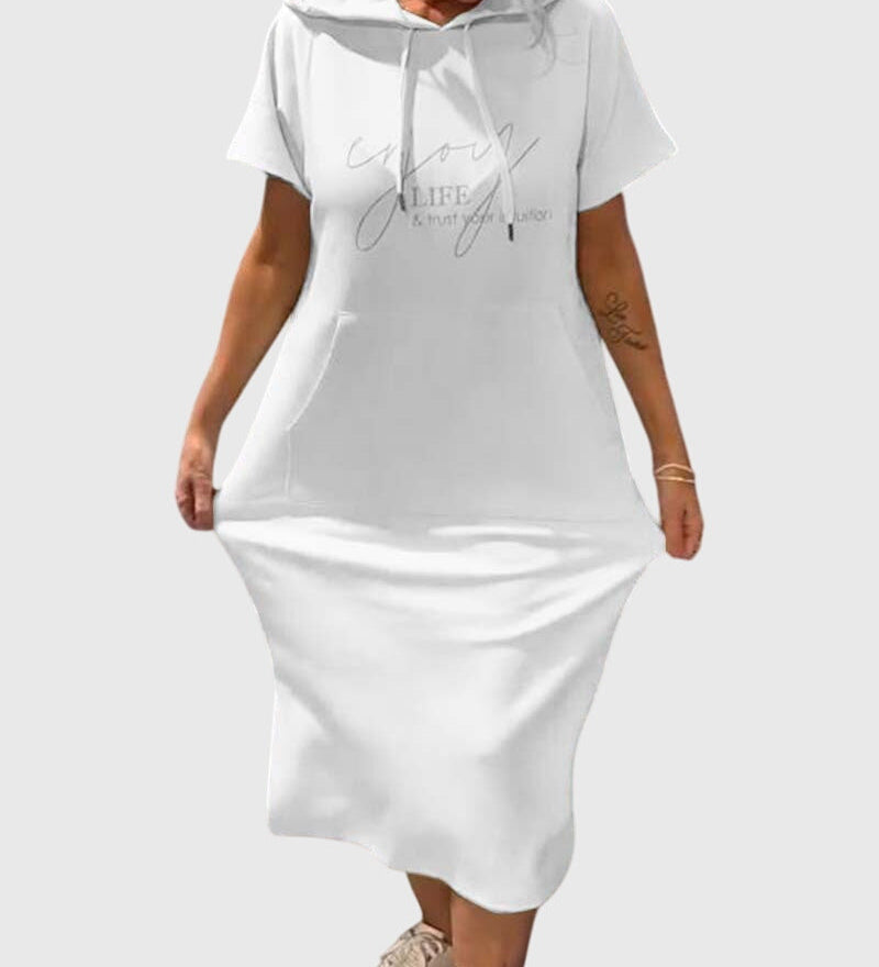 Robe midi femme à capuche et poche kangourou
