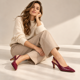 Dame slingback hæle med spids tå, præget krokodillemønster og spænde