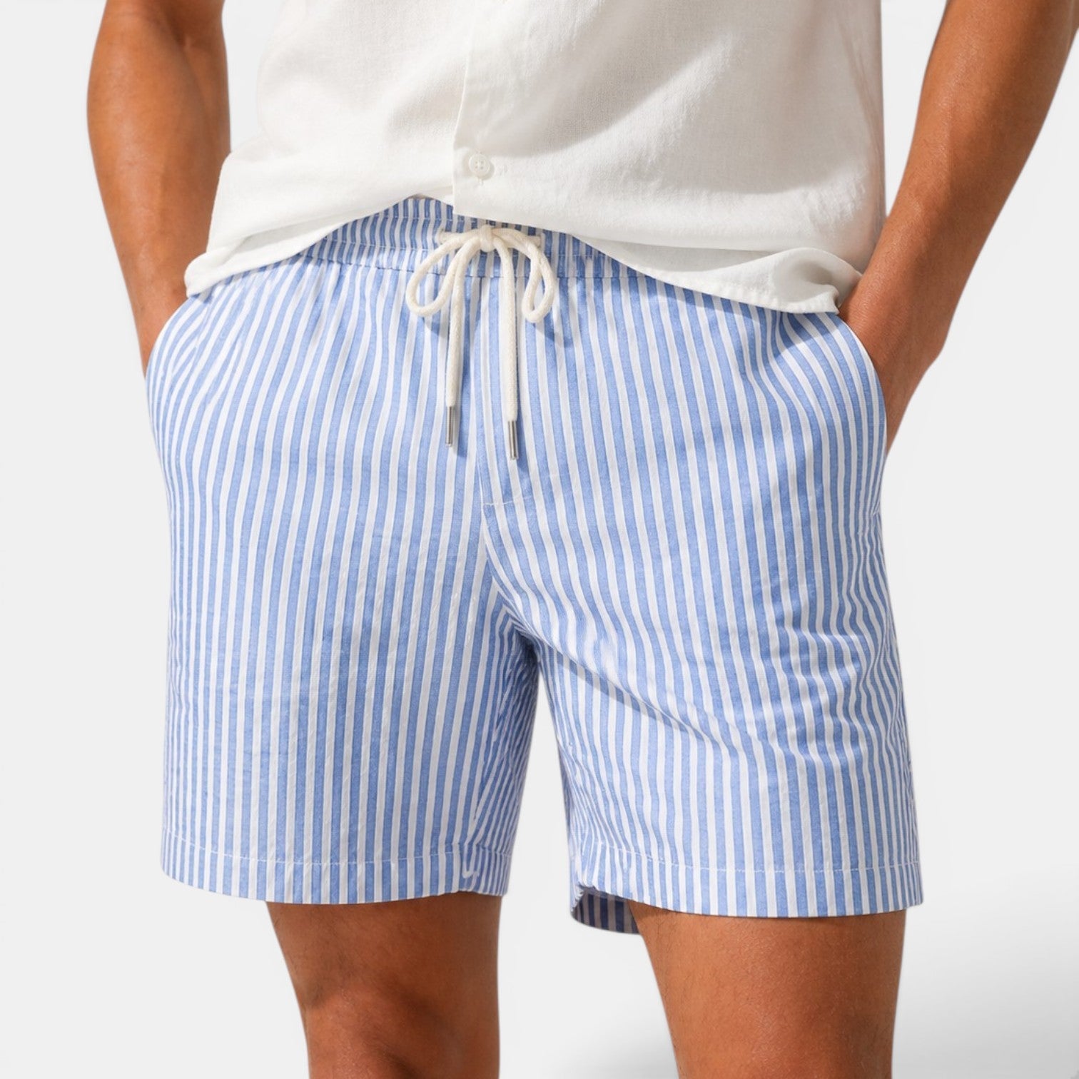 Belcien Stribede Linned Shorts – Hør Sommershorts til Mænd