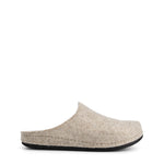 Beige unisex hjemmesko med åben hæl og sort flad sål
