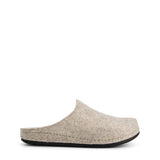 Beige unisex hjemmesko med åben hæl og sort flad sål