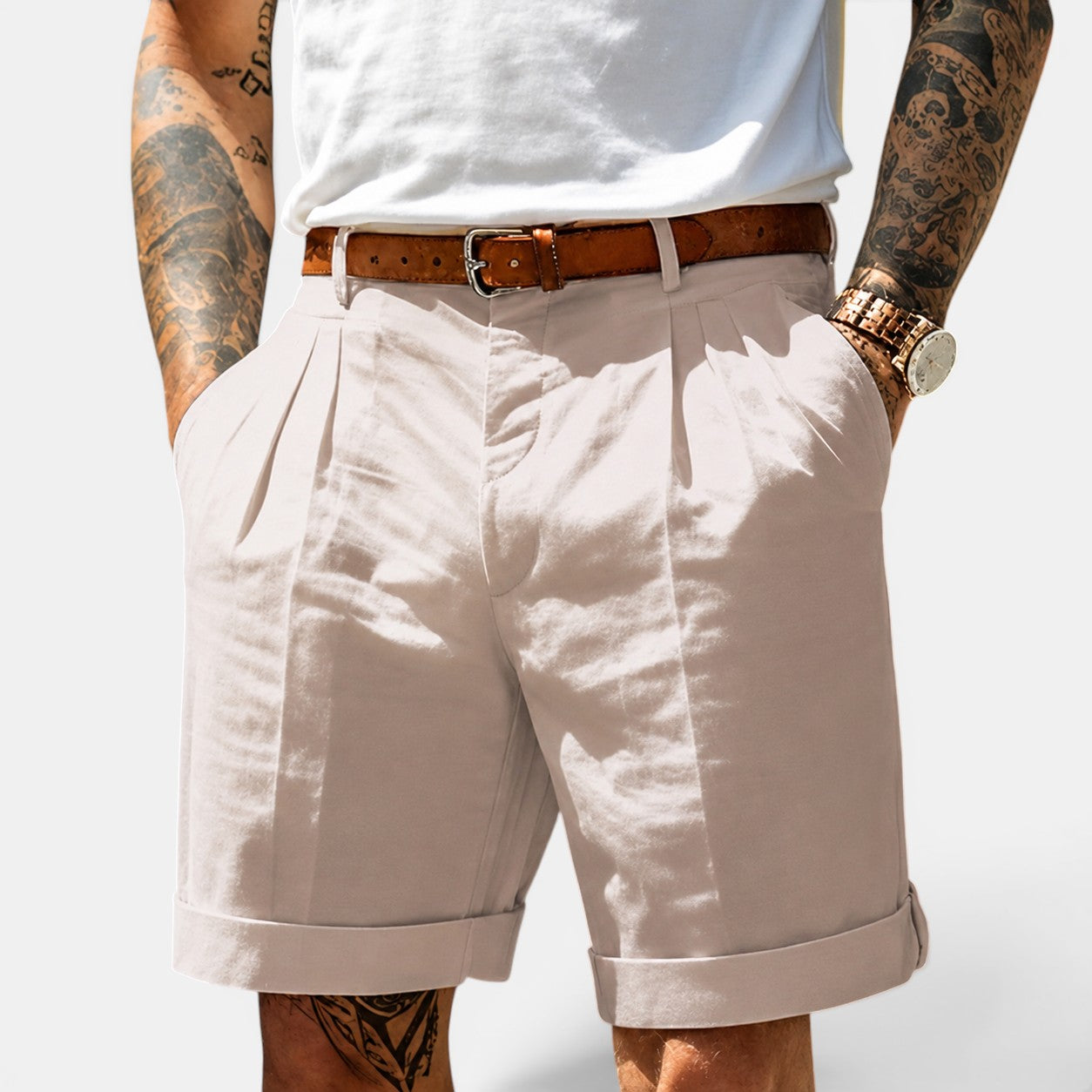 Belcien Linned Shorts Herre – Afslappede Sommershorts i Hør
