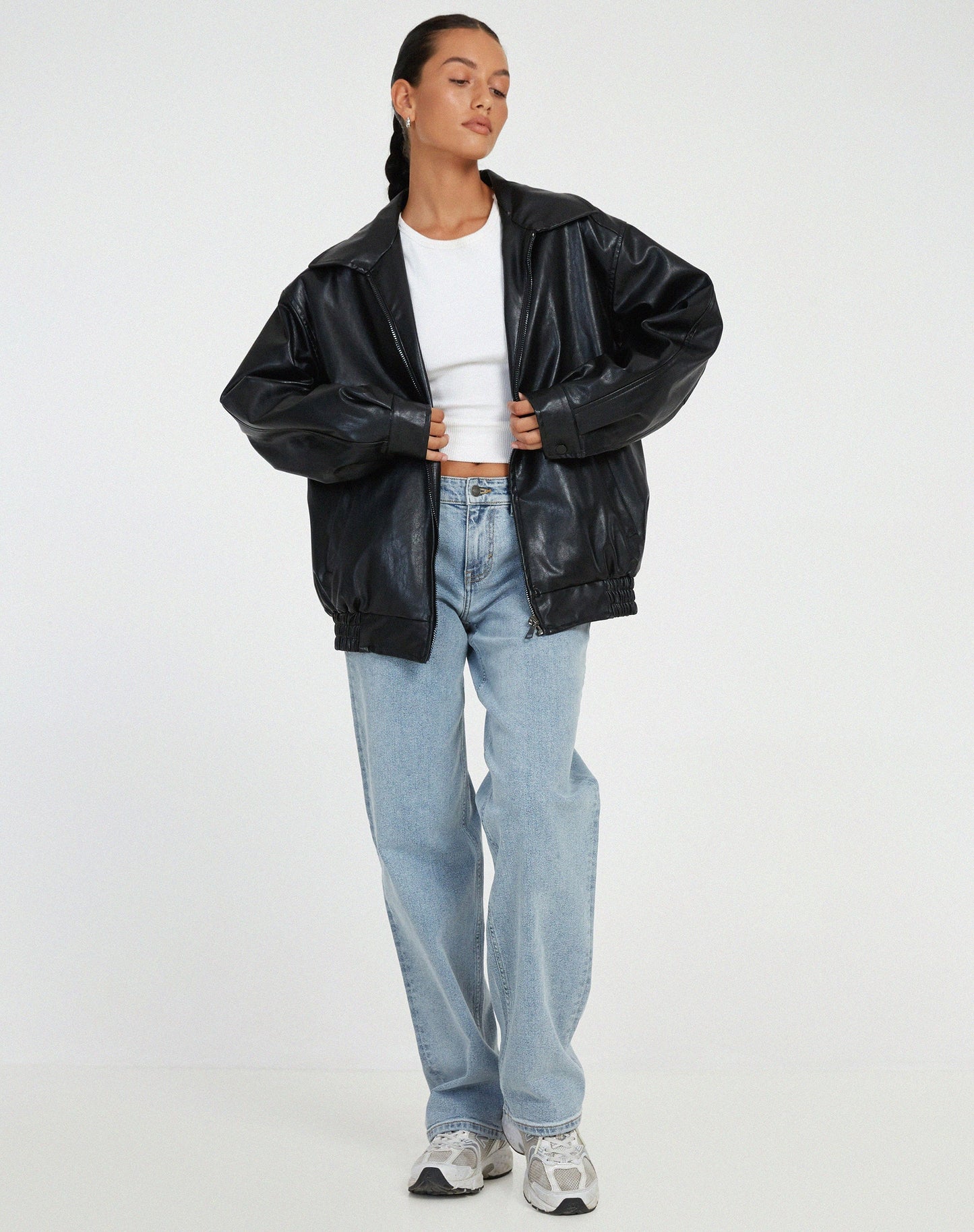 Sophia Oversized Imiteret Læderjakke – Trendy PU Kunstlæder til Damer