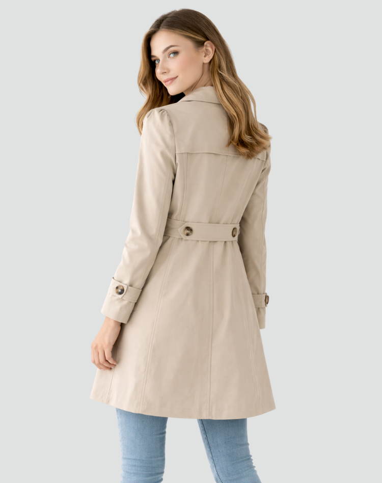 Dame trenchcoat med reverskrave, knapper og lange ærmer