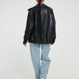 Sophia Oversized Imiteret Læderjakke – Trendy PU Kunstlæder til Damer