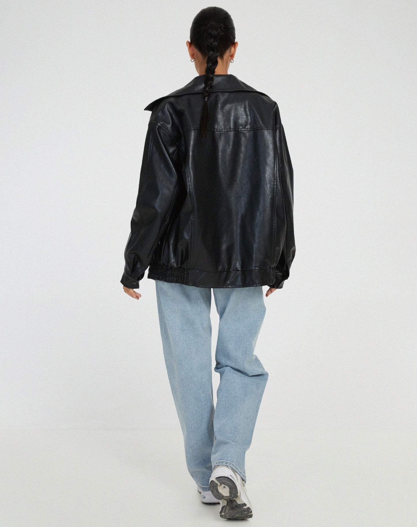 Sophia Oversized Imiteret Læderjakke – Trendy PU Kunstlæder til Damer