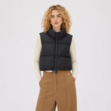 Gilet court femme matelassé à col haut et zip