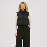 Gilet court femme matelassé à col haut et zip