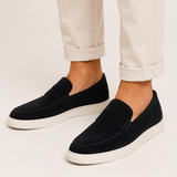 Herre-mokkasiner med pennyrem og flad lys sneaker-sål