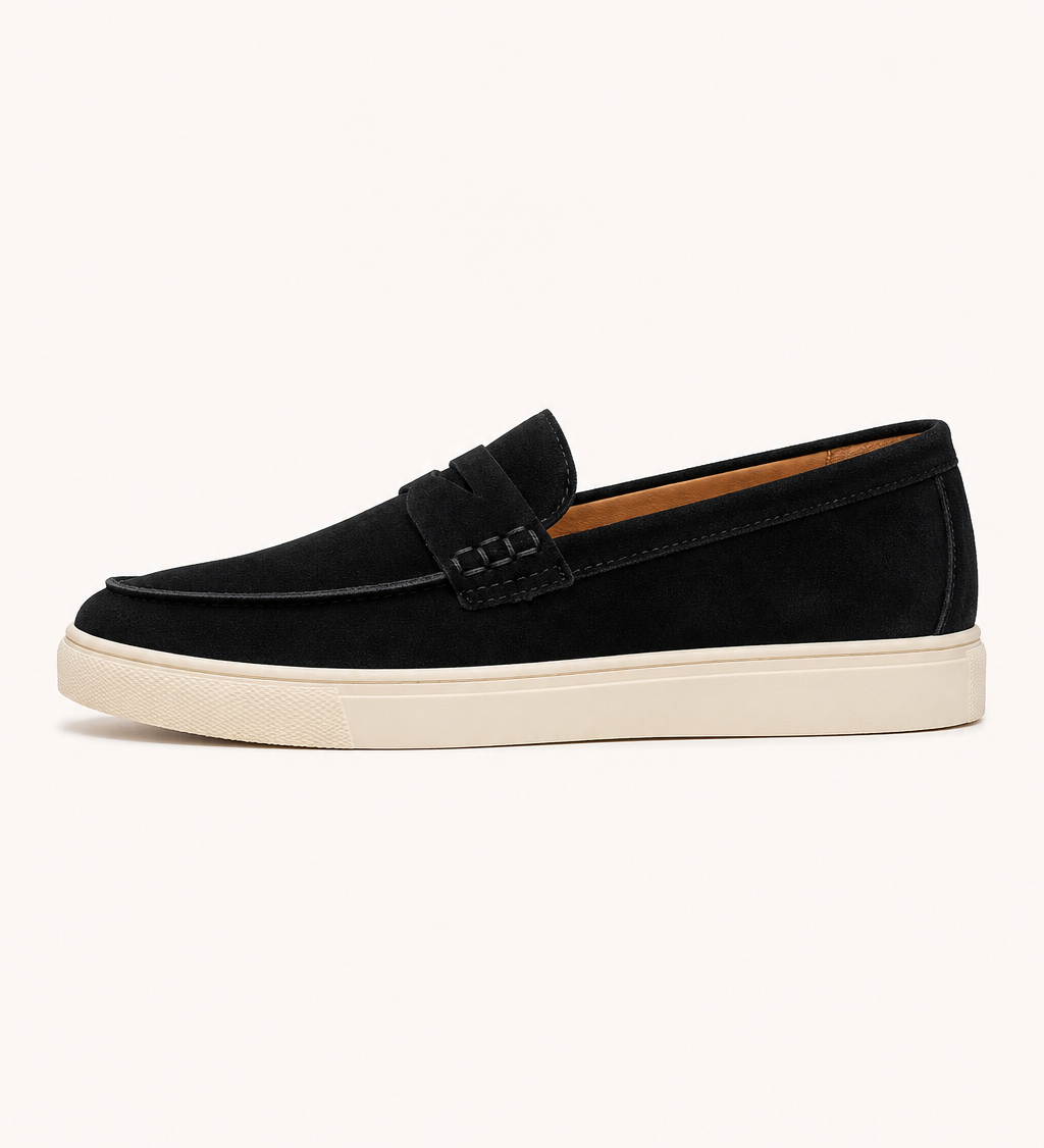 Herre-mokkasiner med pennyrem og flad lys sneaker-sål