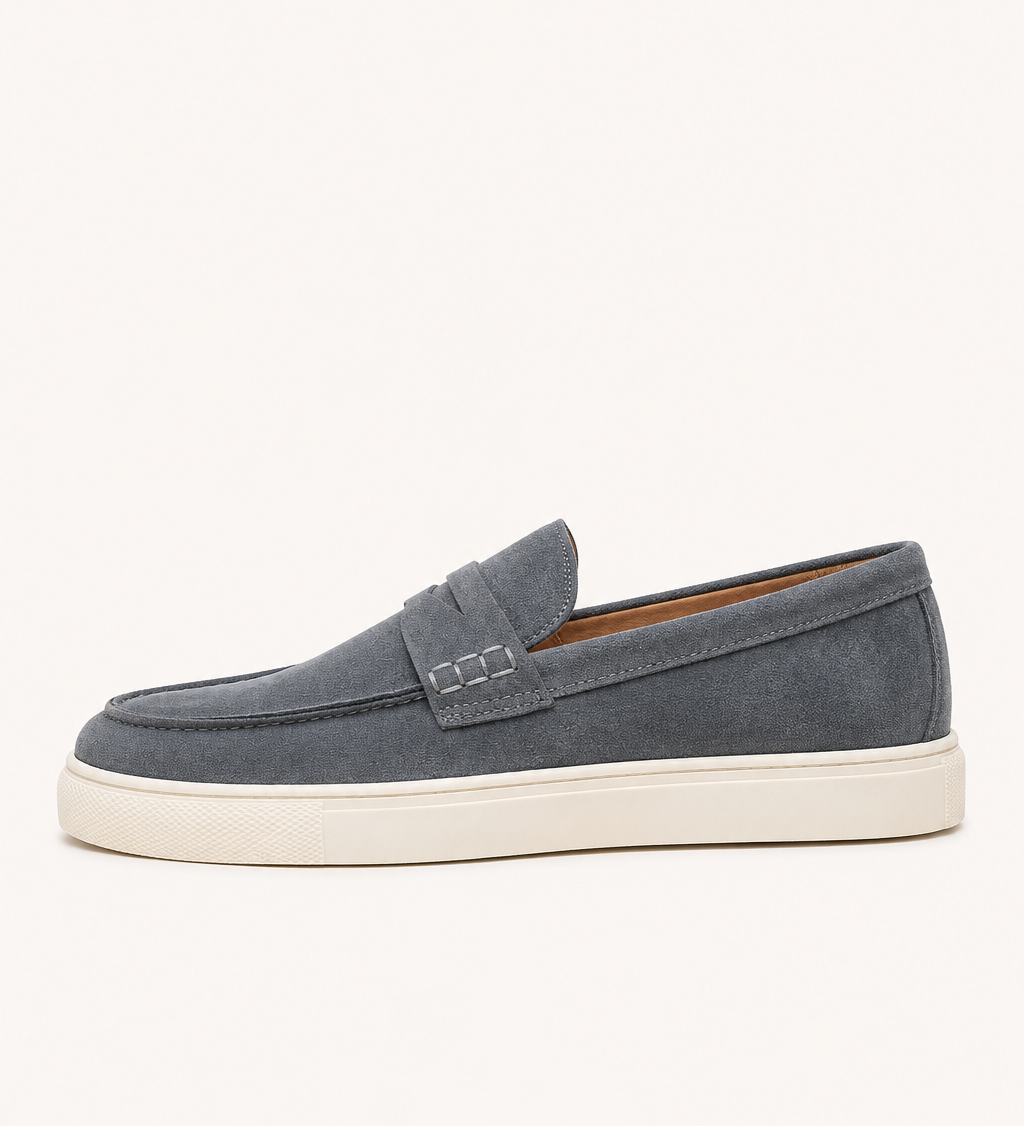 Herre-mokkasiner med pennyrem og flad lys sneaker-sål