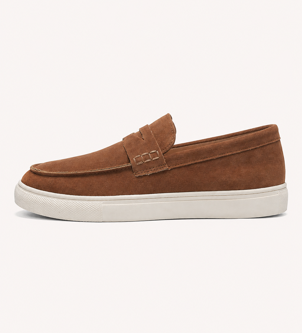Herre-mokkasiner med pennyrem og flad lys sneaker-sål