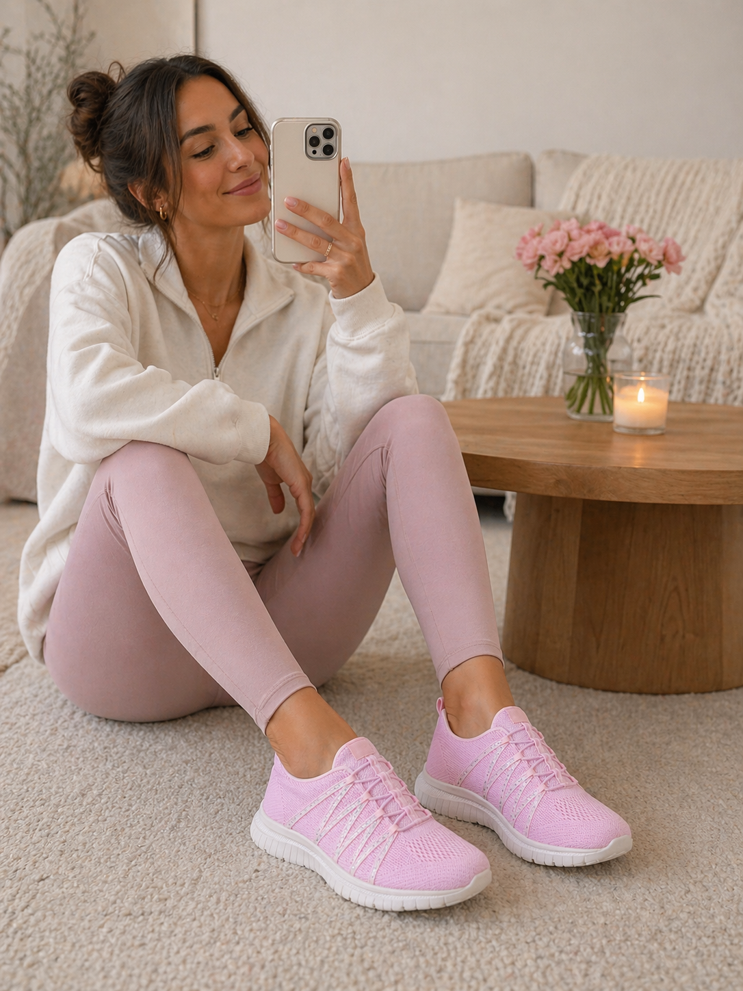 Sparkle Komfortsko Dame – Strik Sneakers med Glitrende Detaljer