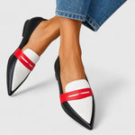 Dame loafers med spids tå i hvid, sort og rød