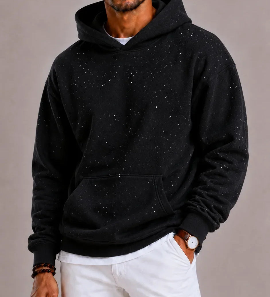 Herrehoodie med hætte, lange ærmer og kængurulomme