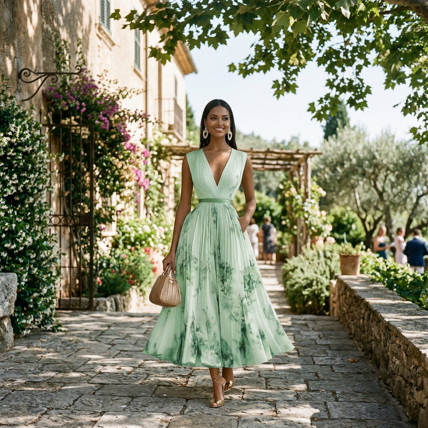 Elegant Blomster Langærmet Maxi Kjole