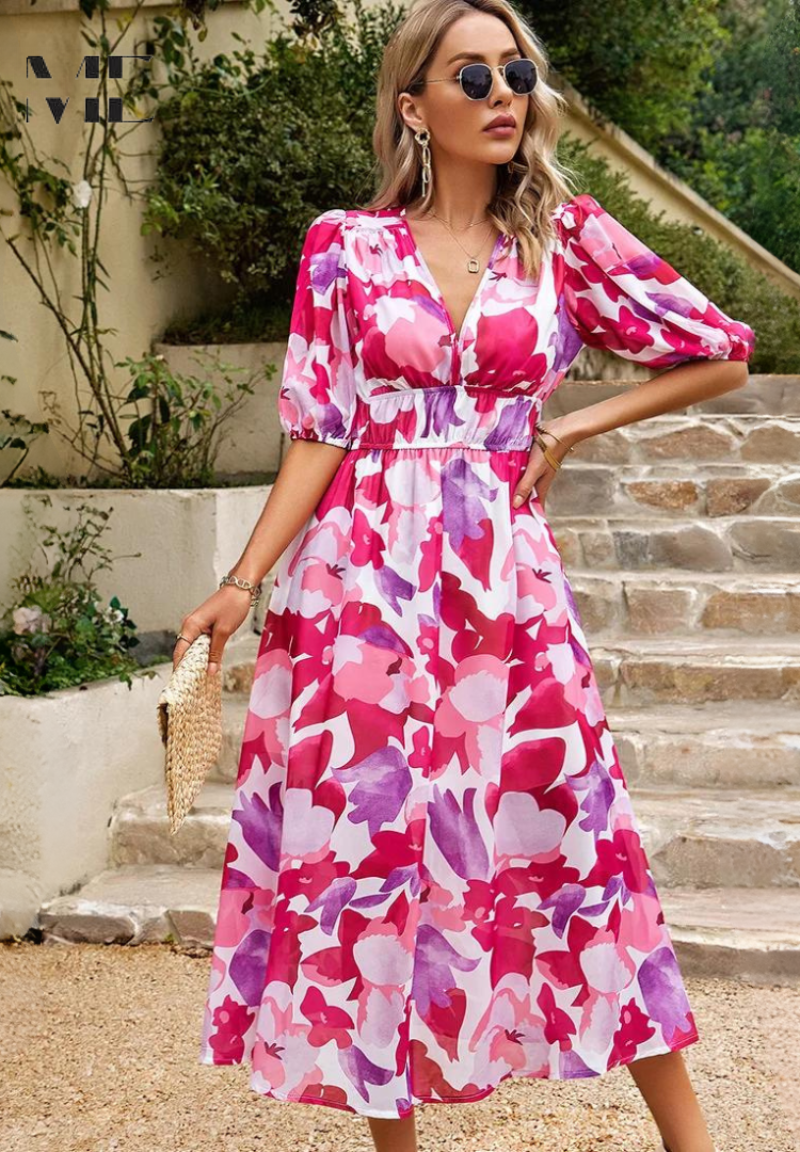 Elegant Blomster Maxi Kjole til Kvinder - Sommerkjoler til Casual Stil