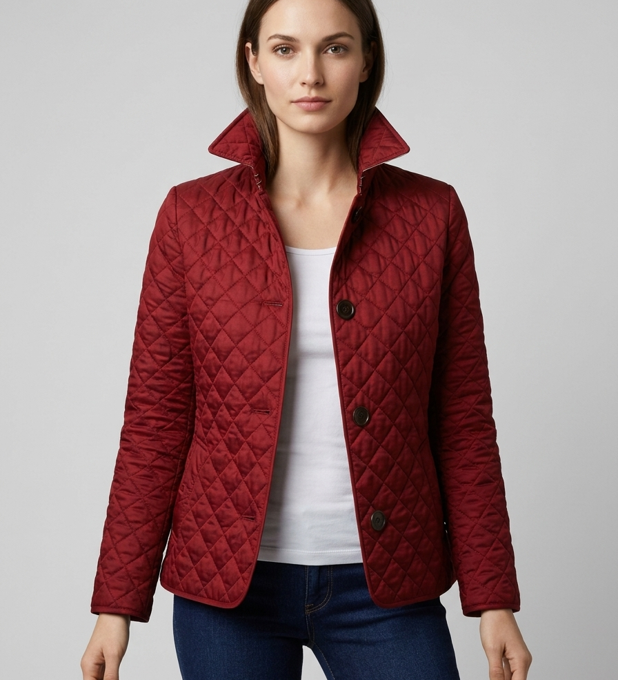 Elara | Damer Quiltet Jakke med Knaplukning i Klassisk Design