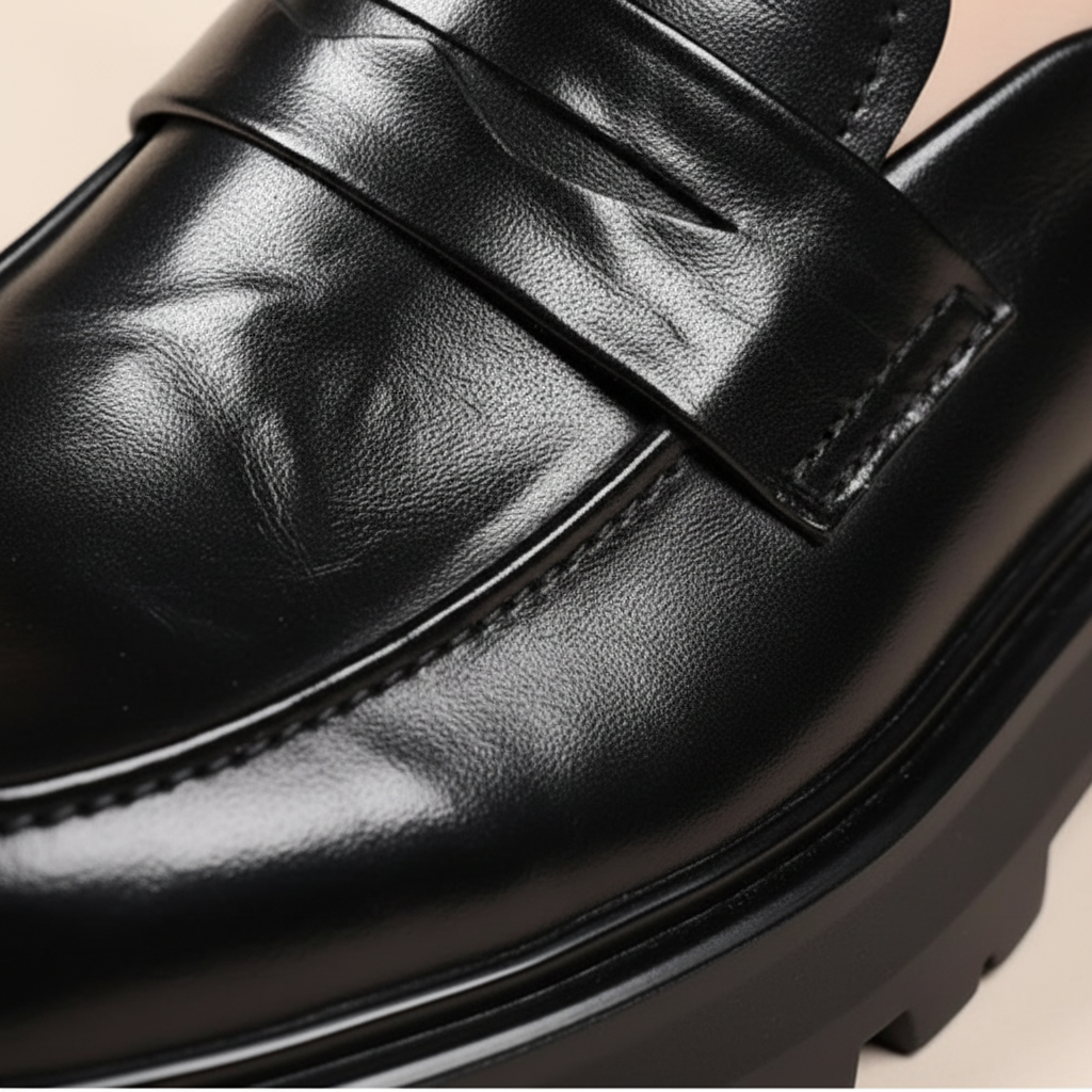 Herre loafers med pennyrem og kraftig profilsål