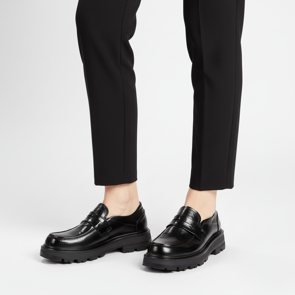 Herre loafers med pennyrem og kraftig profilsål