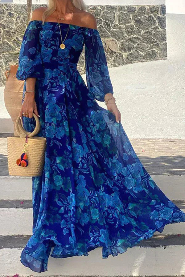 Esmeralda Off-Shoulder Sommerkjole – Blomster Maxi til Dame