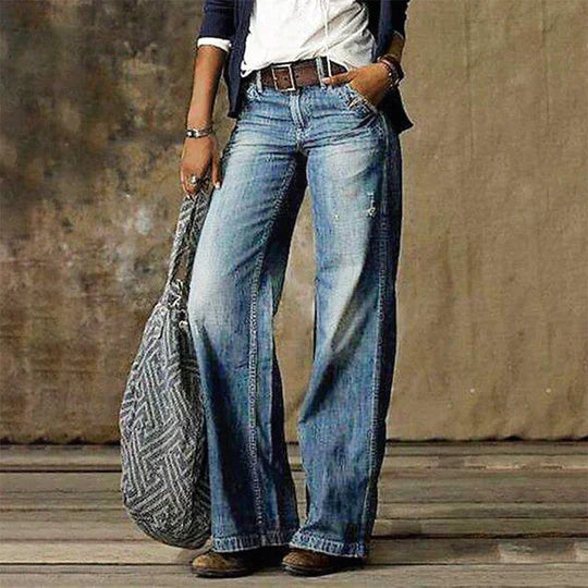 Retro Løse Jeans – Wide Leg Denim med Høj Talje og Flare