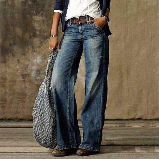 Retro Løse Jeans – Wide Leg Denim med Høj Talje og Flare