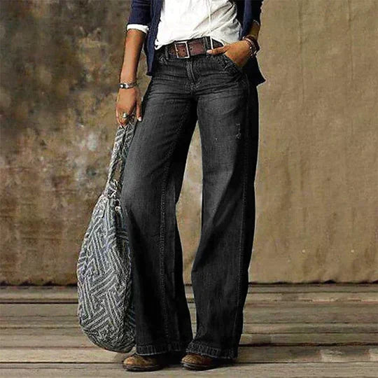 Retro Løse Jeans – Wide Leg Denim med Høj Talje og Flare