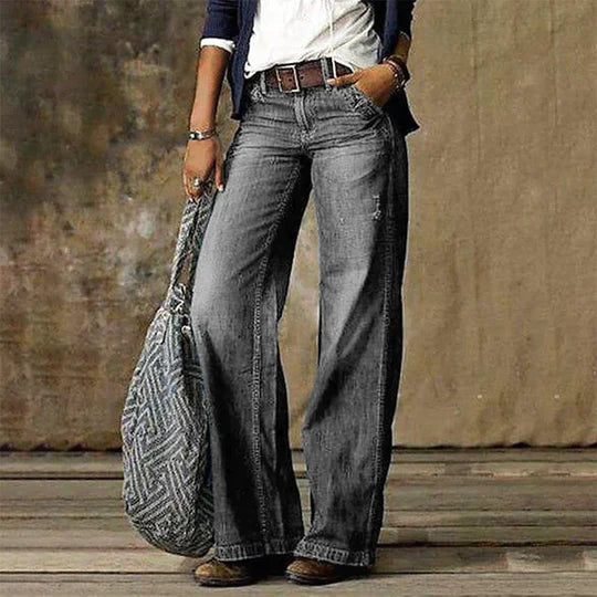 Retro Løse Jeans – Wide Leg Denim med Høj Talje og Flare