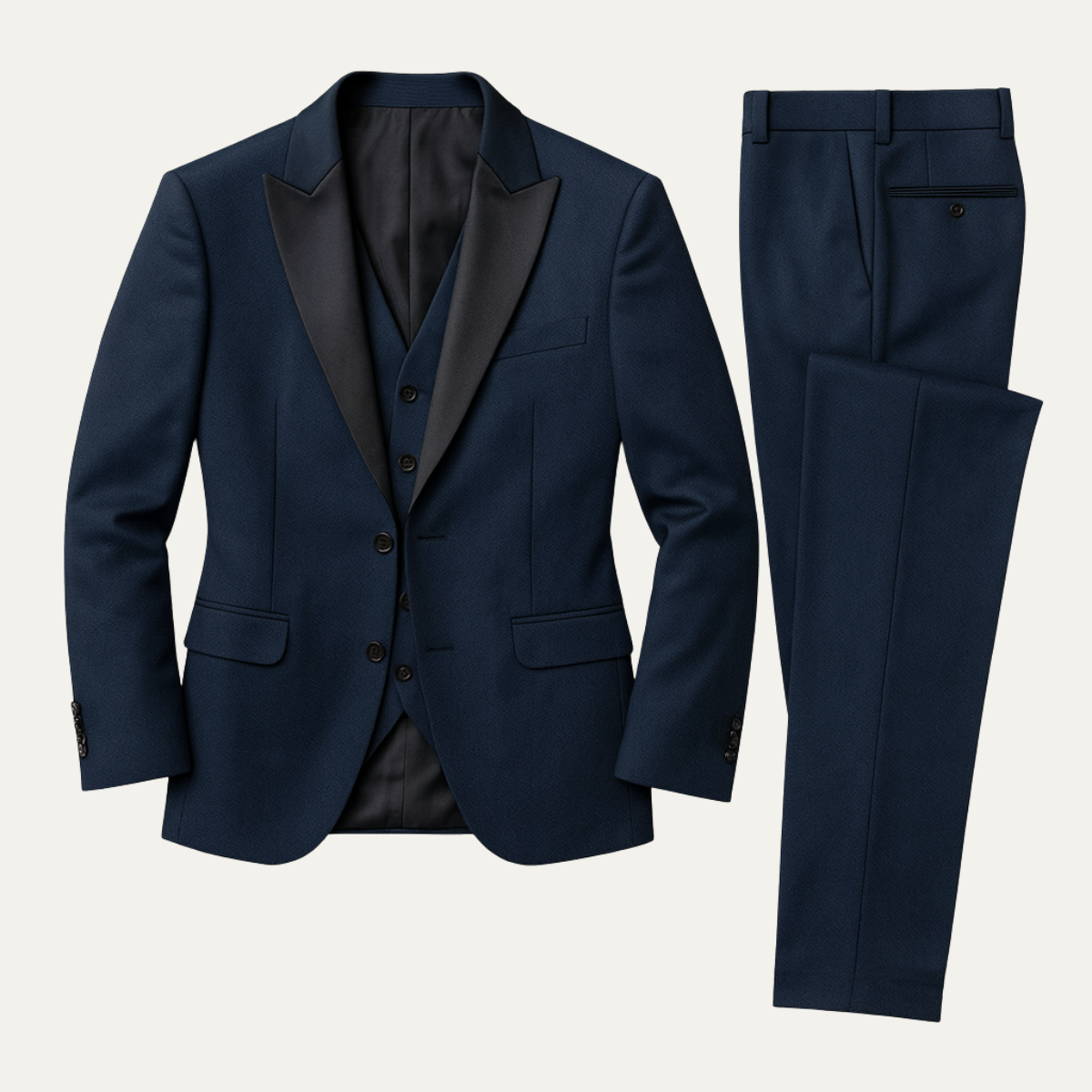 Herre i tredelt jakkesæt med blazer, vest og bukser