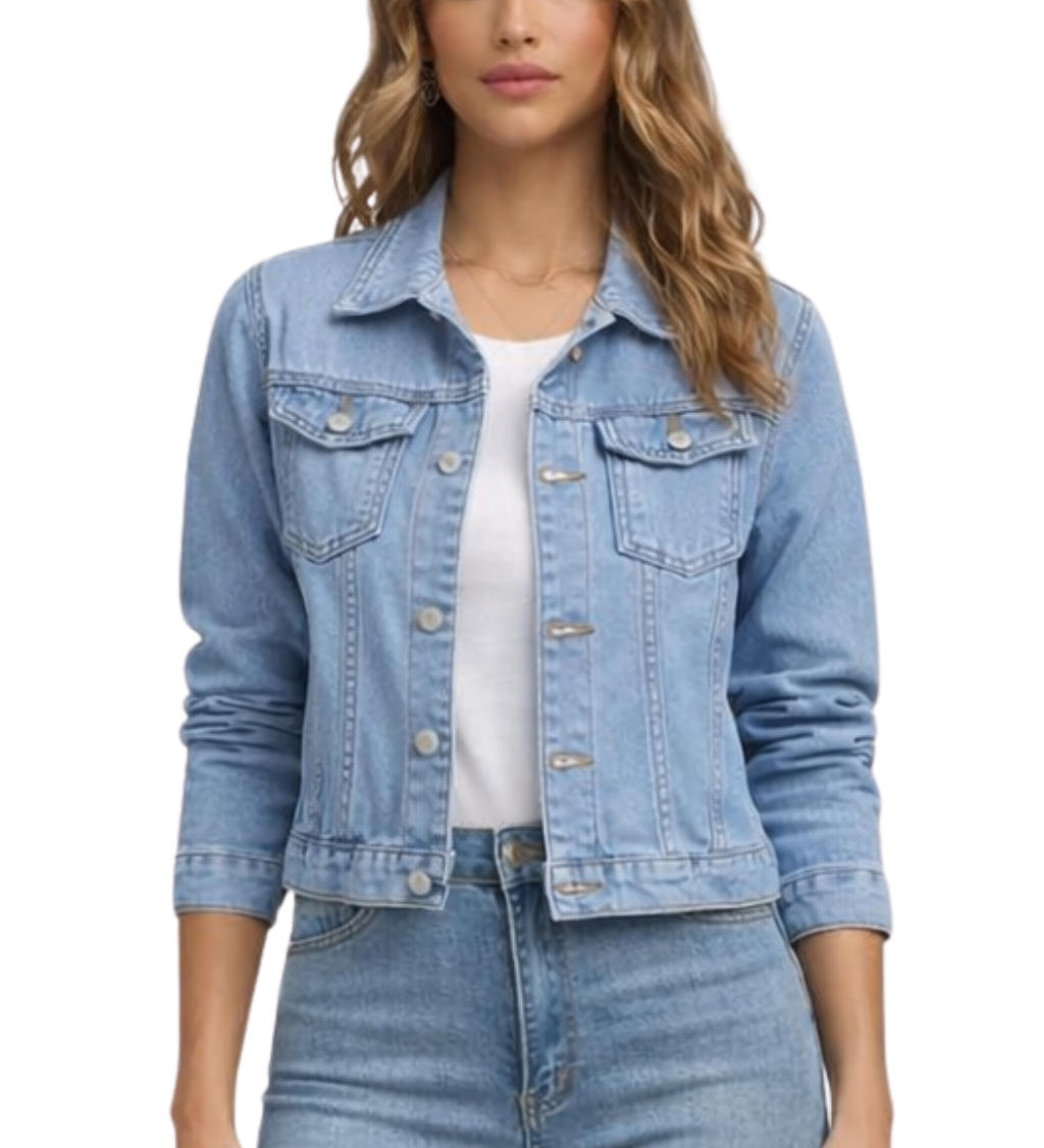 Willow | Kvinders Denimjakke – Knaplukning foran, Klassisk Blå