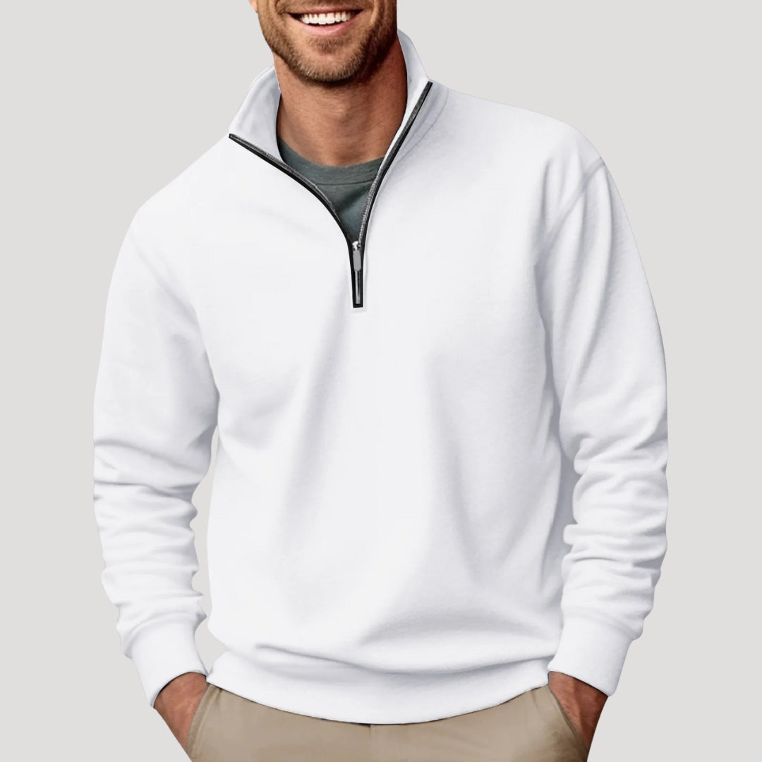 Herre sweatshirt med høj krave, halv lynlås og ribkanter