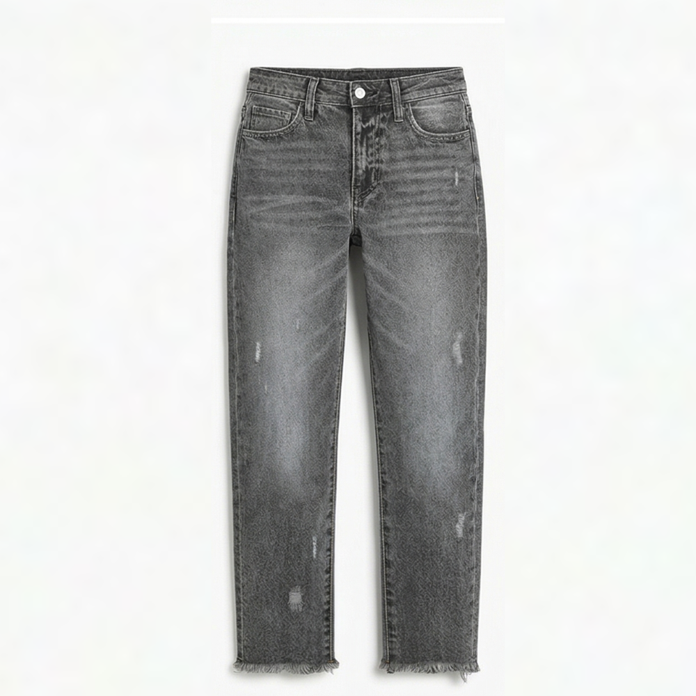Damejeans med lige ben, høj talje og frynsede afkortede kanter