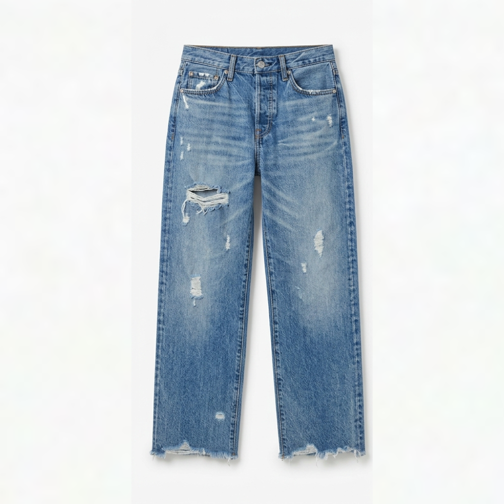 Damejeans med lige ben, høj talje og frynsede afkortede kanter