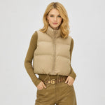 Gilet court femme matelassé à col haut et zip