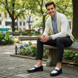 Herre loafers med slip-on-design, kontrastpanel og lav hæl