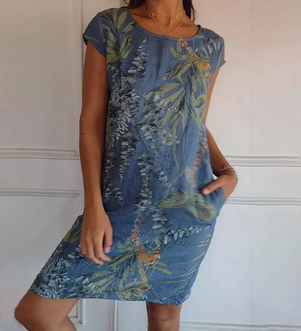 Maya | Afslappet Sommerkjole med Botanisk Print