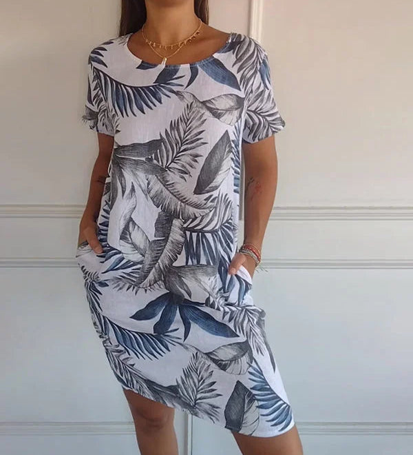 Maya | Afslappet Sommerkjole med Botanisk Print