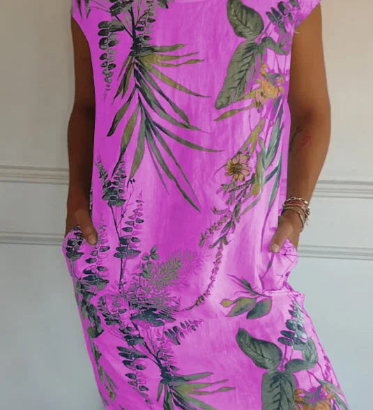 Maya | Afslappet Sommerkjole med Botanisk Print