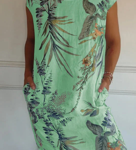 Maya | Afslappet Sommerkjole med Botanisk Print