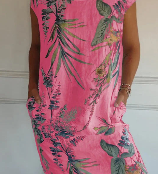 Maya | Afslappet Sommerkjole med Botanisk Print