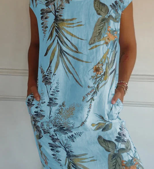 Maya | Afslappet Sommerkjole med Botanisk Print