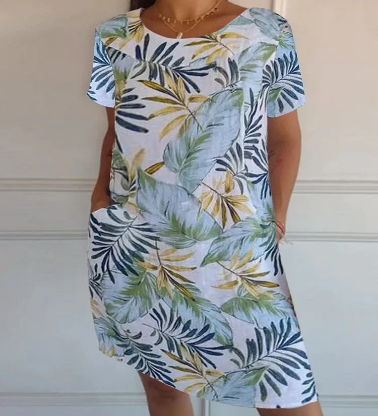Maya | Afslappet Sommerkjole med Botanisk Print