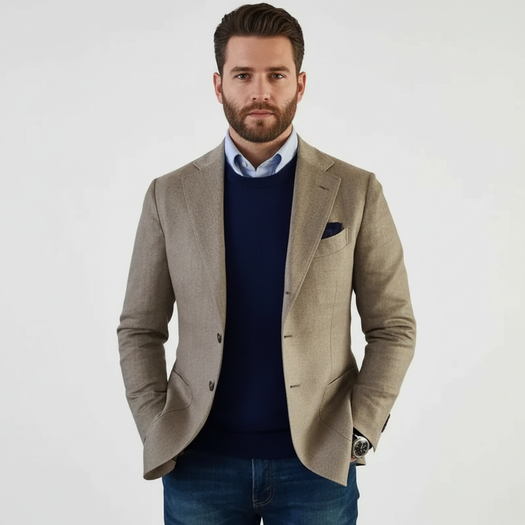 Herreblazer med hakrevers, knapper og brystlomme