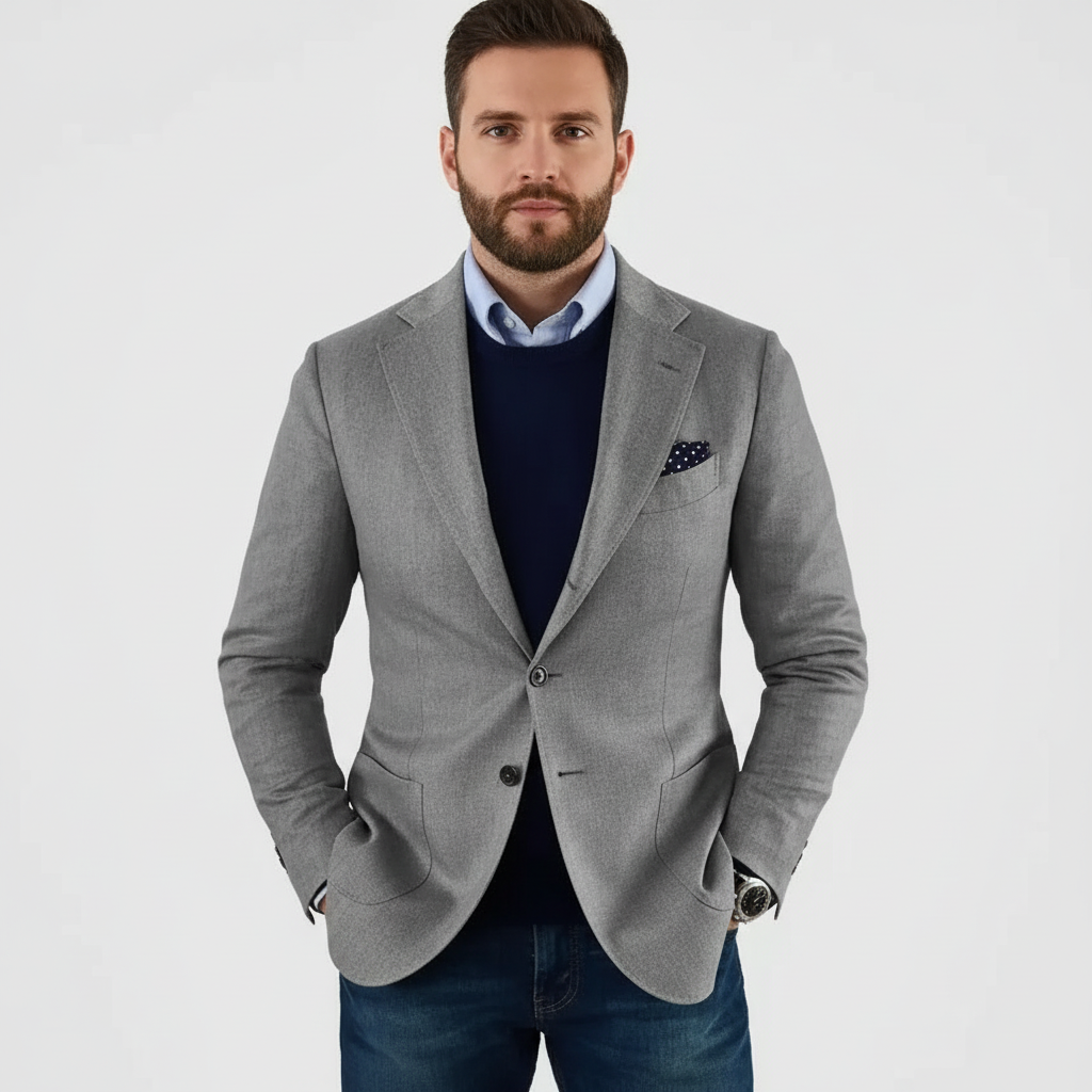 Herreblazer med hakrevers, knapper og brystlomme