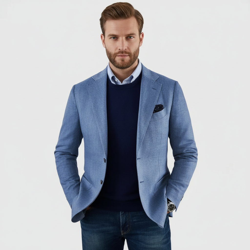 Herreblazer med hakrevers, knapper og brystlomme