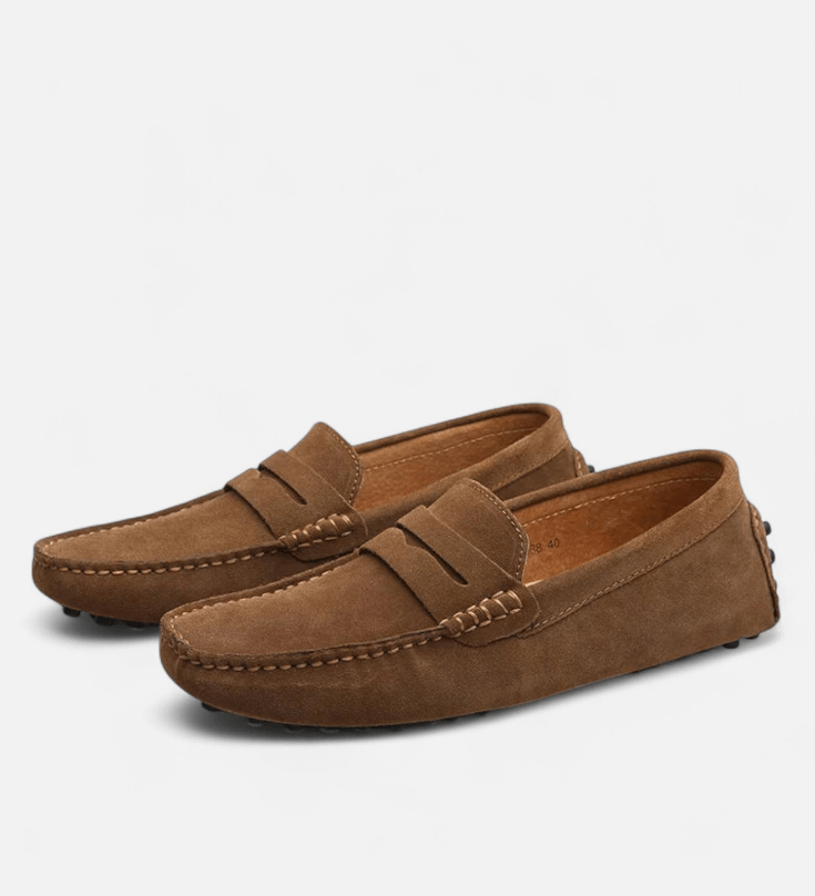 Herre loafers med pennyrem, afrundet tå og flad sål