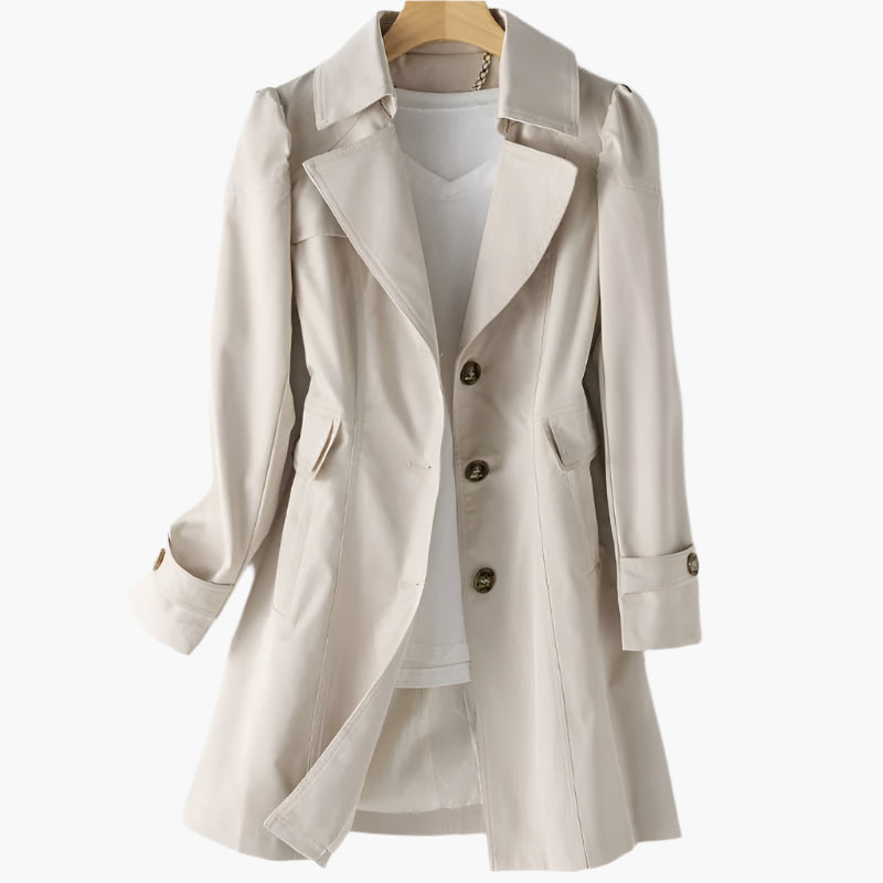 Dame trenchcoat med revers, knapper, lange ærmer og klaplommer