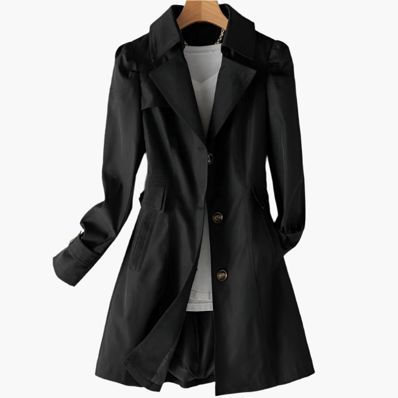 Dame trenchcoat med revers, knapper, lange ærmer og klaplommer