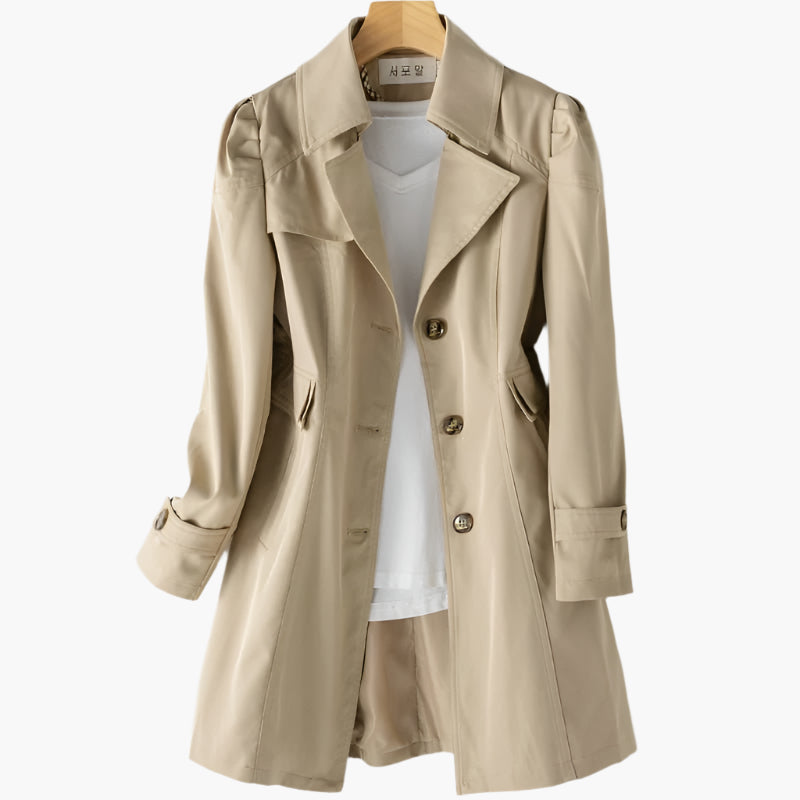 Dame trenchcoat med revers, knapper, lange ærmer og klaplommer